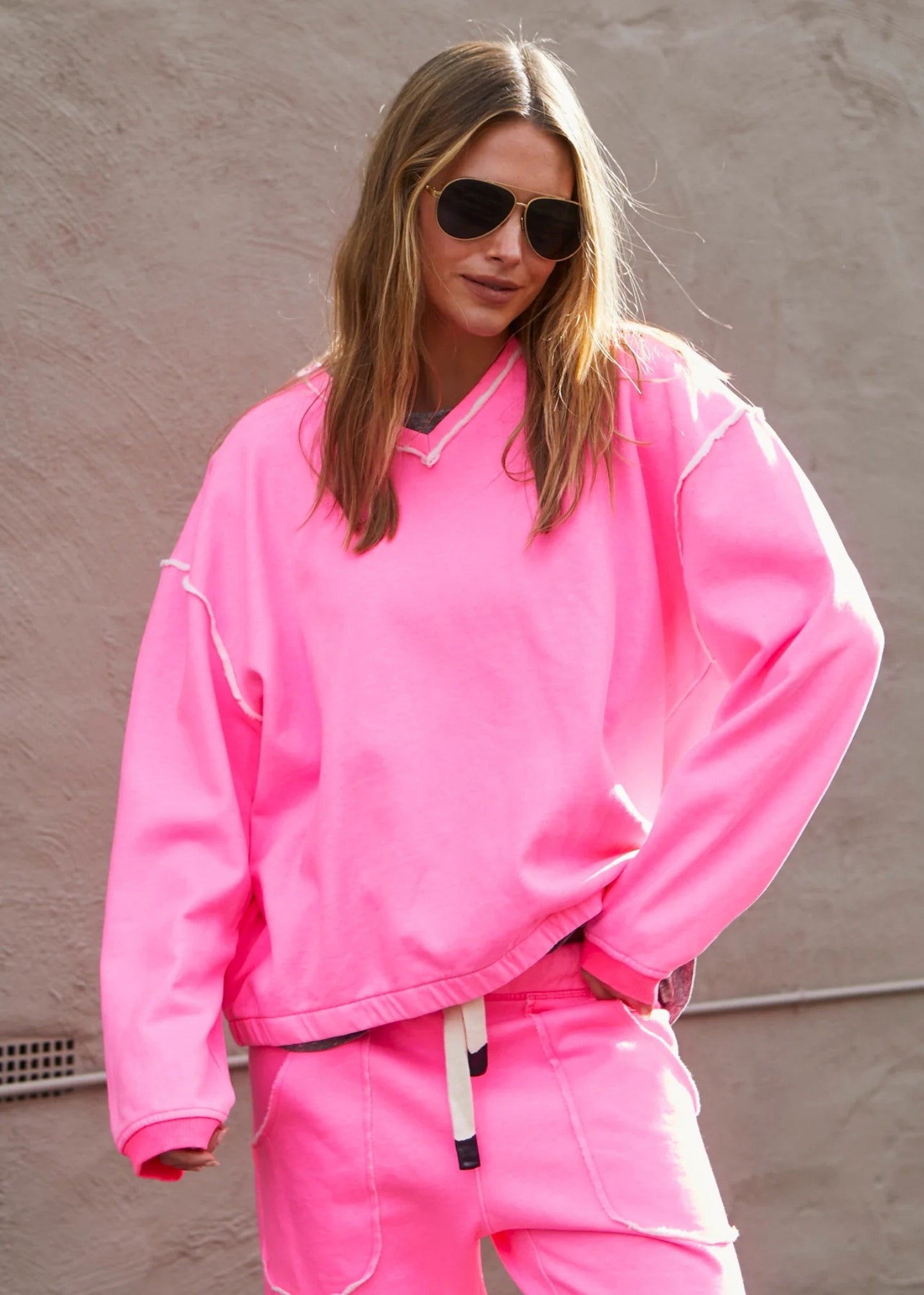 Capri V Neck Sweater - Neon Pink