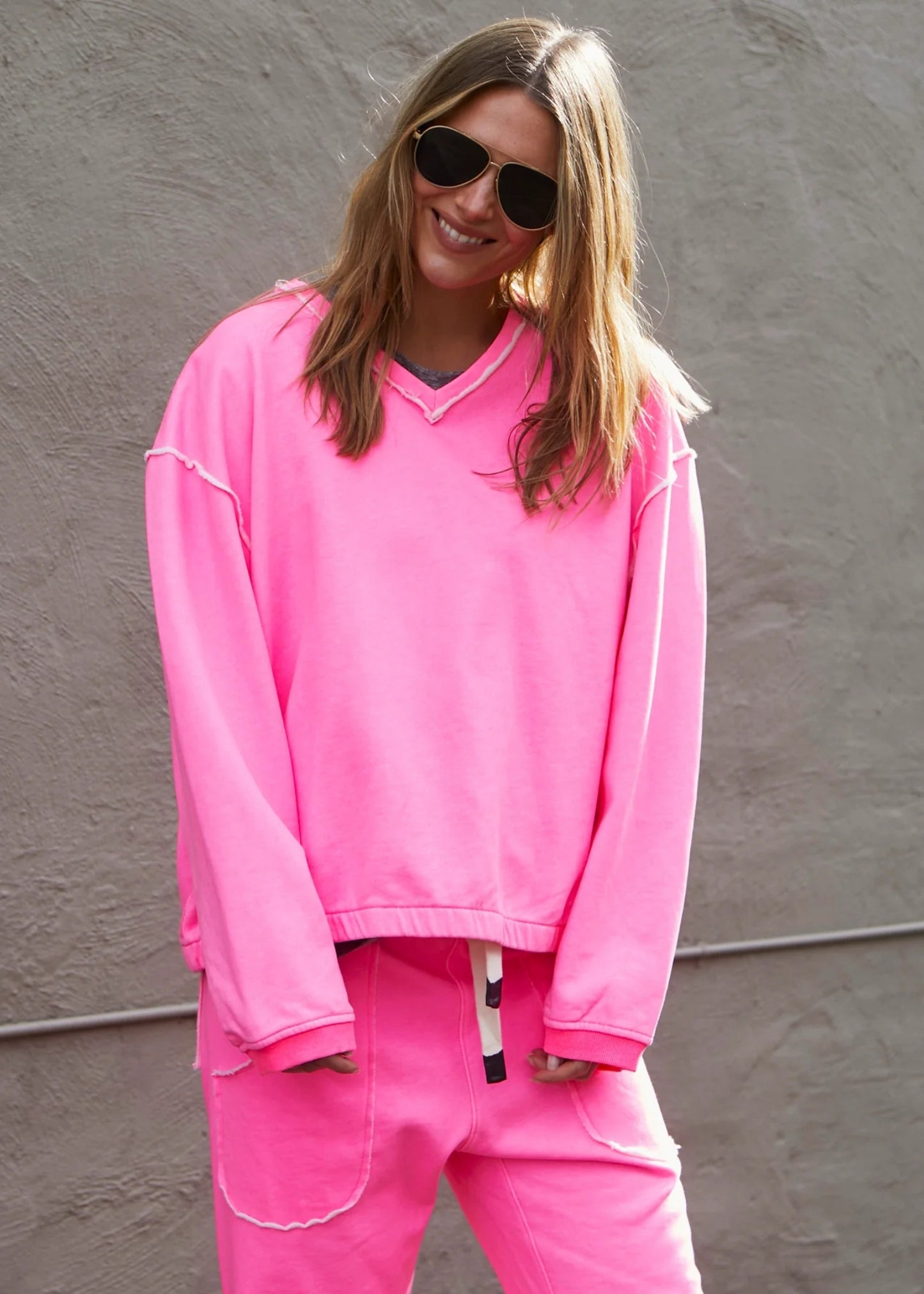 Capri V Neck Sweater - Neon Pink
