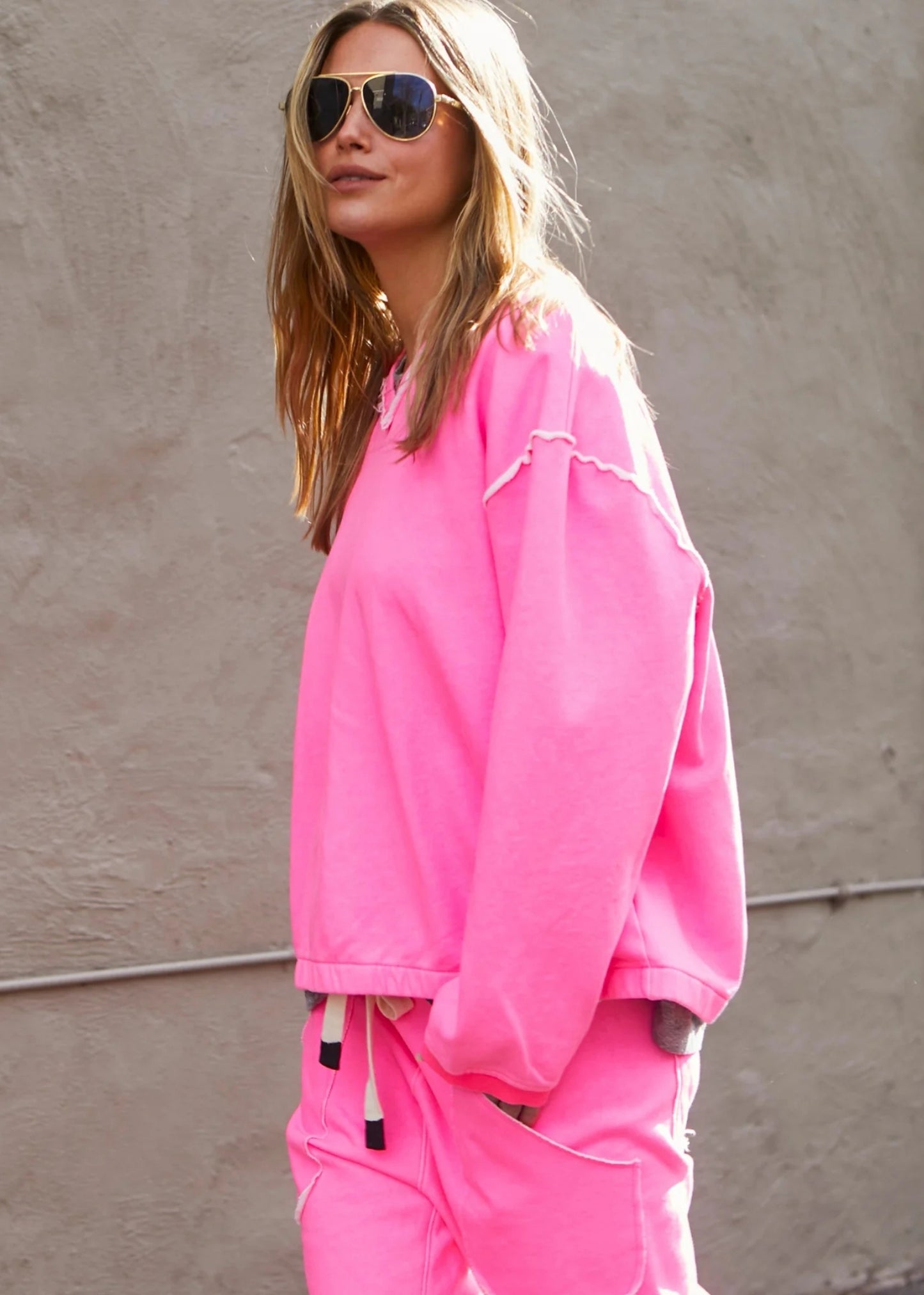 Capri V Neck Sweater - Neon Pink