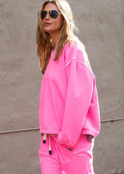 Capri V Neck Sweater - Neon Pink