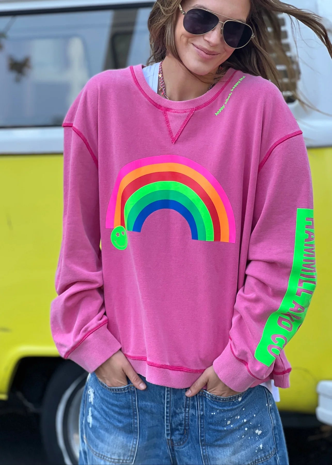 Vintage Rainbow Sweat - Washed Pink