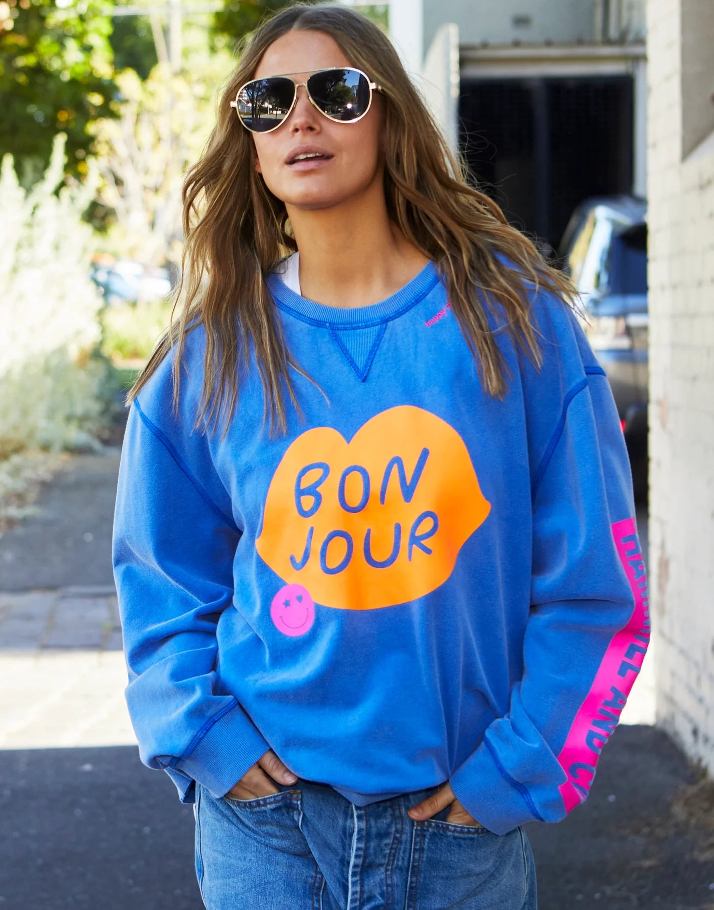 Bonjour Washed Blue Sweater - Royal Blue