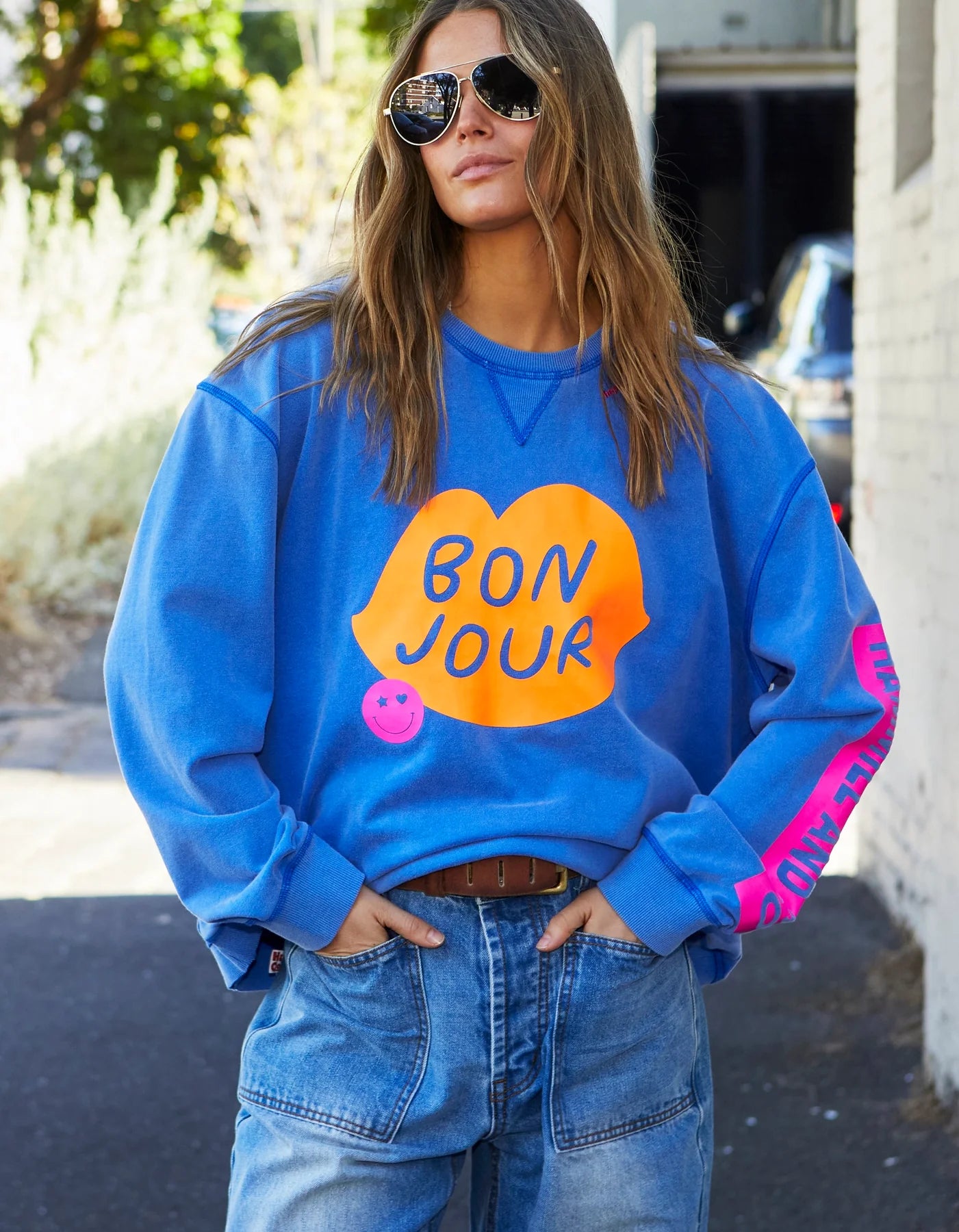 Bonjour Washed Blue Sweater - Royal Blue