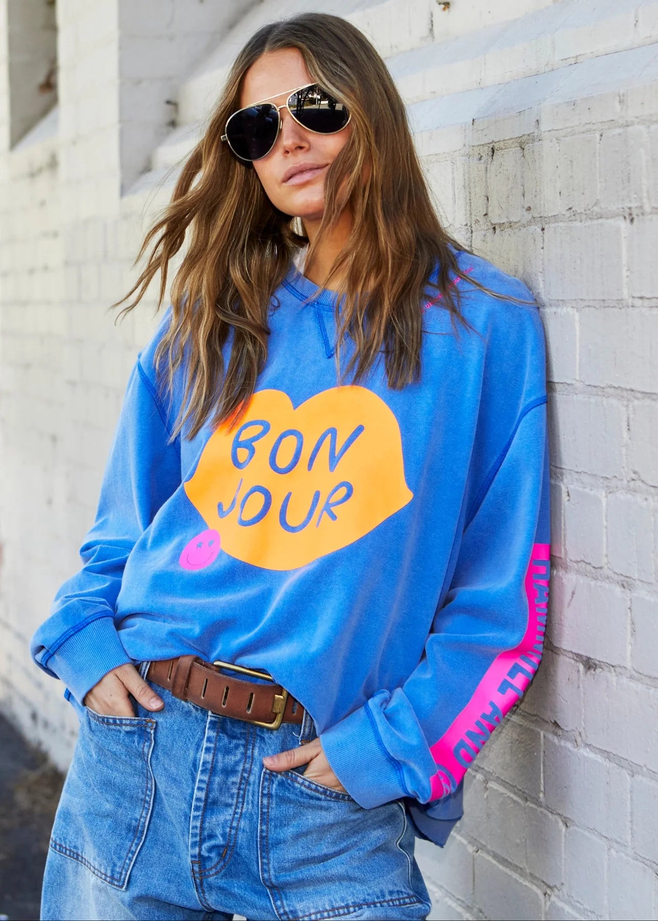 Bonjour Washed Blue Sweater - Royal Blue