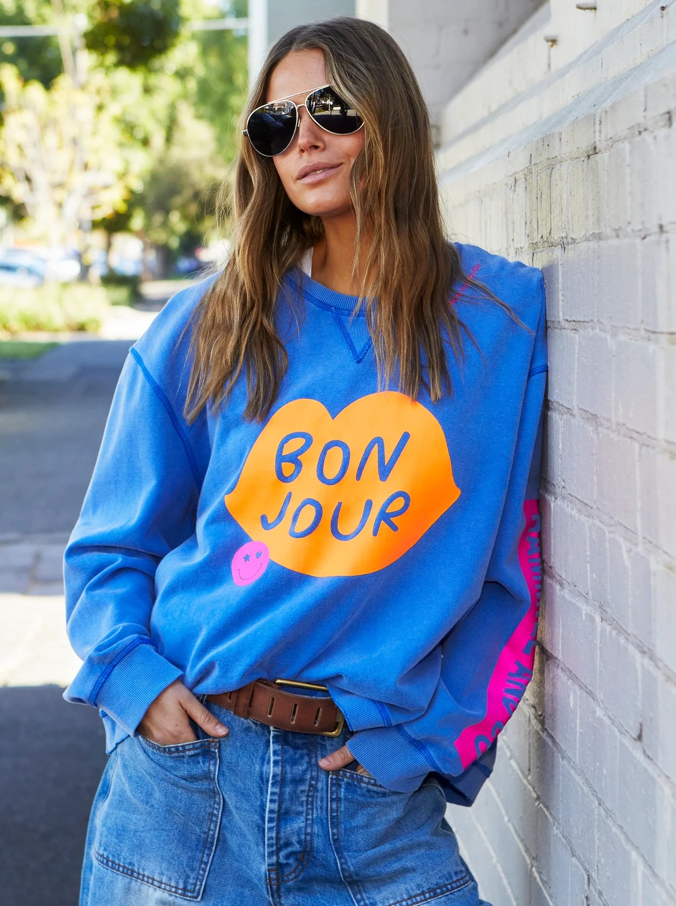 Bonjour Washed Blue Sweater - Royal Blue