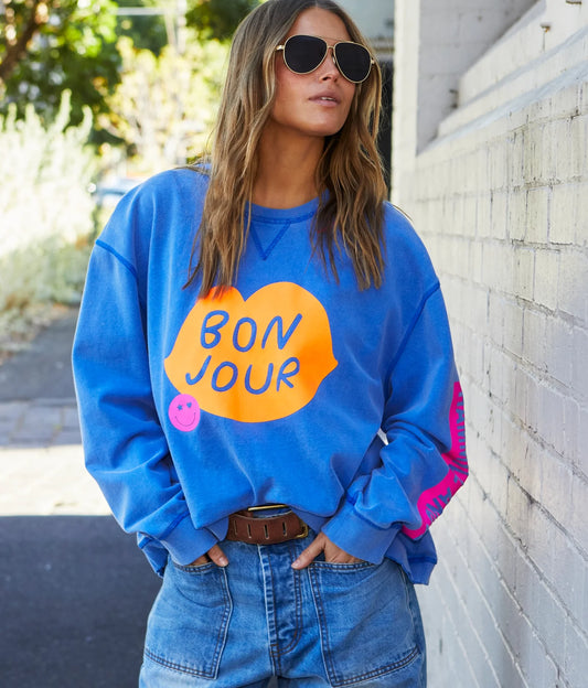 Bonjour Washed Blue Sweater - Royal Blue