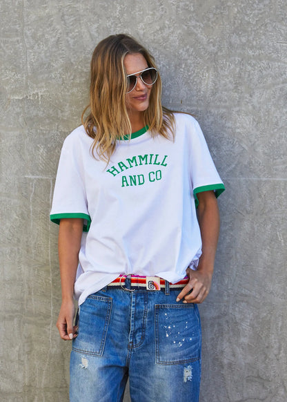 WOMENS RETRO GRAPHIC TEE WHITE & GREEN HAMMILL AND CO