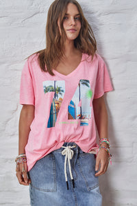 Hammill and co V Neck Palm Tee Pink