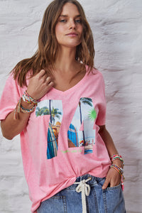 Hammill and co V Neck Palm Tee Pink