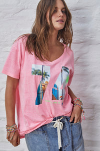 Hammill and co V Neck Palm Tee Pink