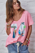 Hammill and co V Neck Palm Tee Pink