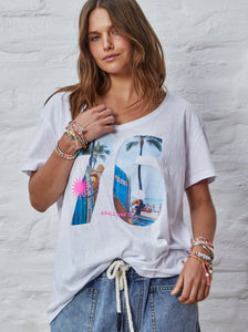 Retro Palm V Neck Tee - White