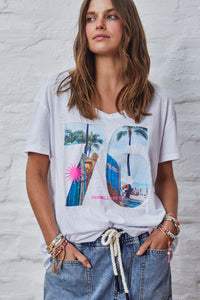 Hammill and co Retro V Neck Tee Retro Palm 