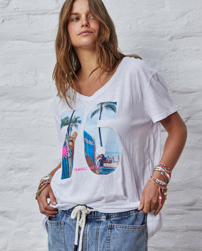 Hammill and co Retro V Neck Tee Retro Palm 