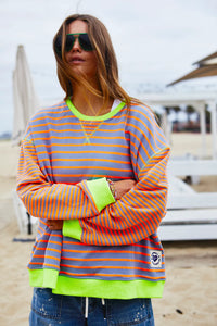 Retro Stripe Sweater - Orange & Grey