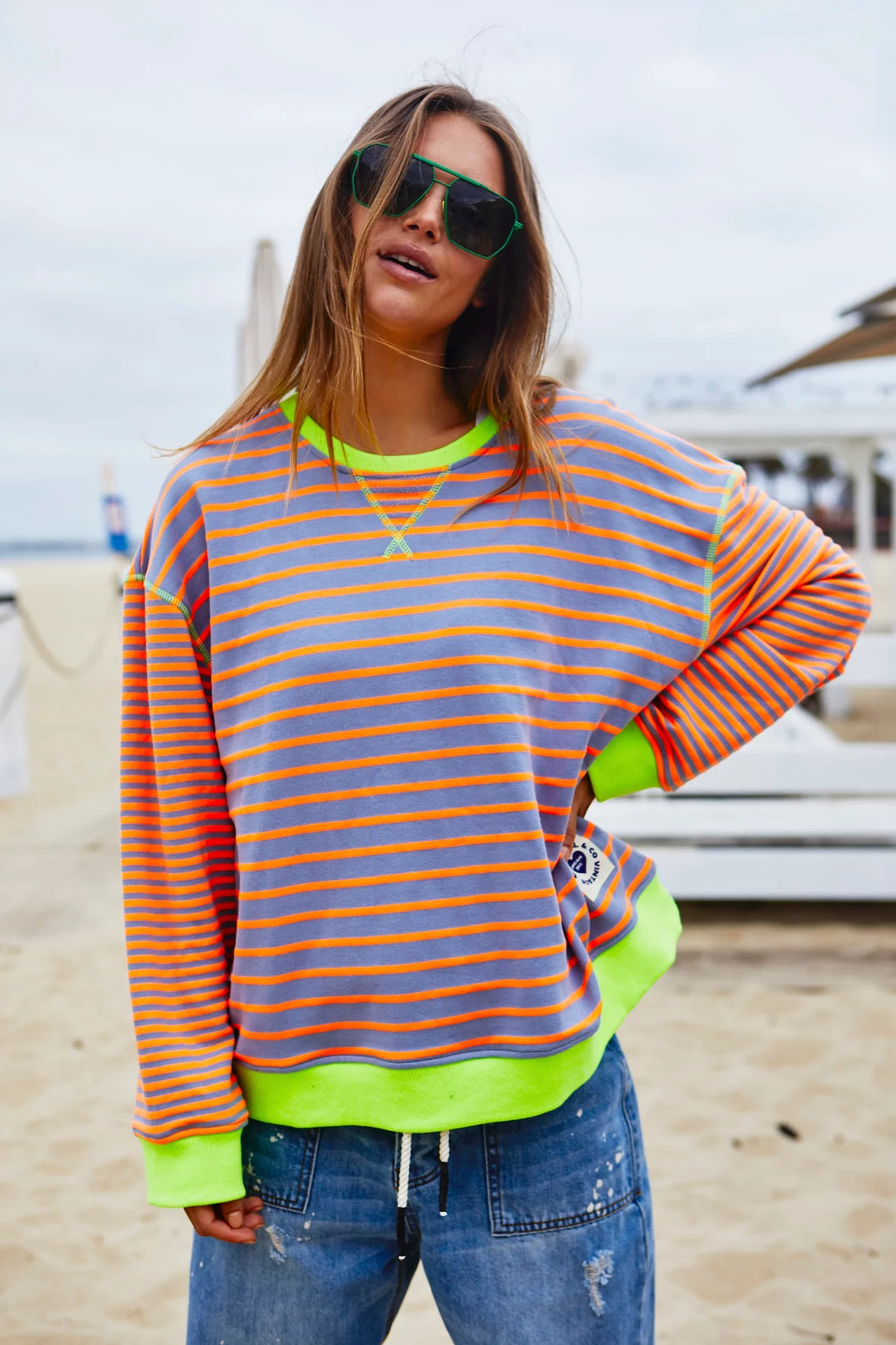 Retro Stripe Sweater - Orange & Grey