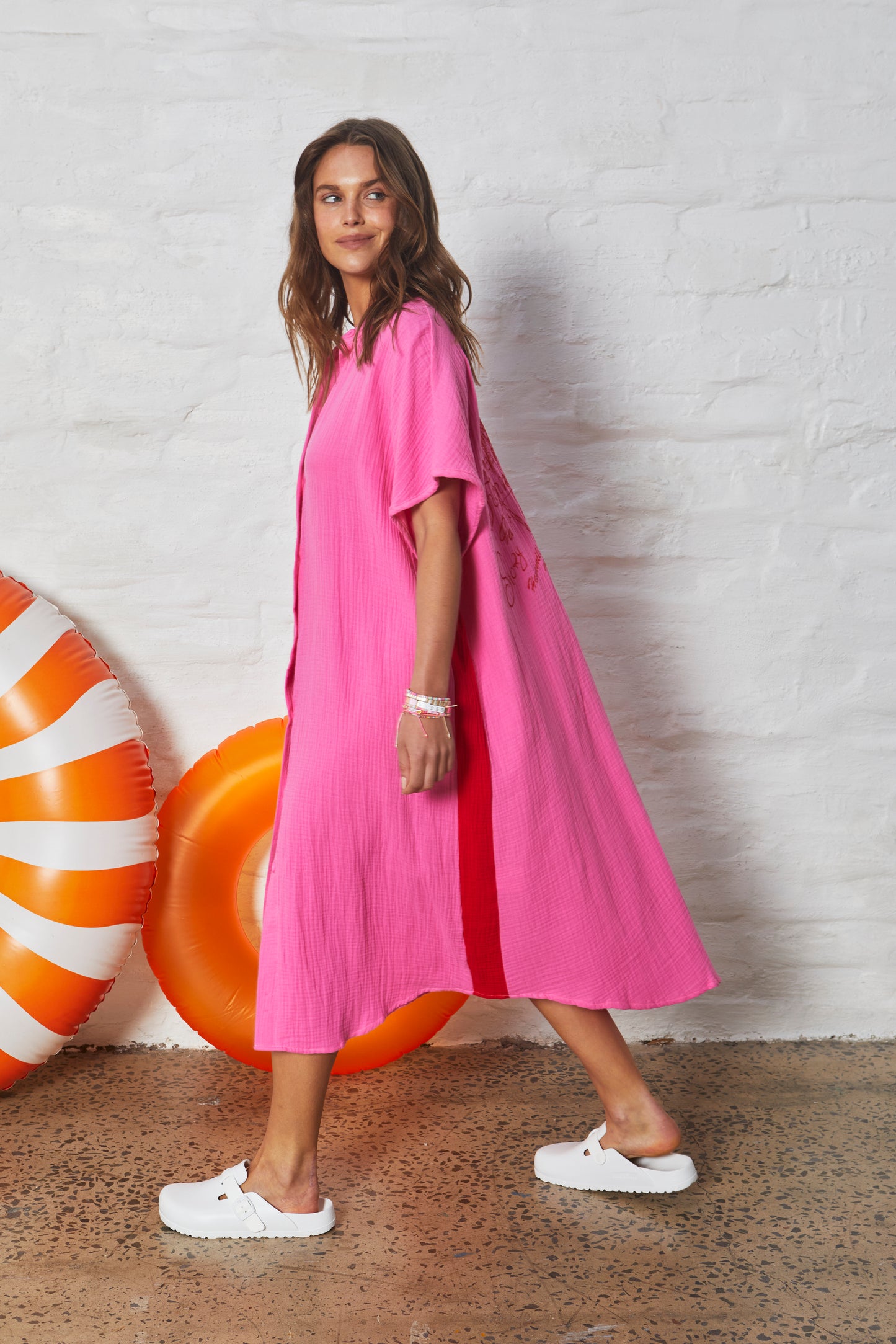 Resort Cheesecloth Beach Dress - Pink