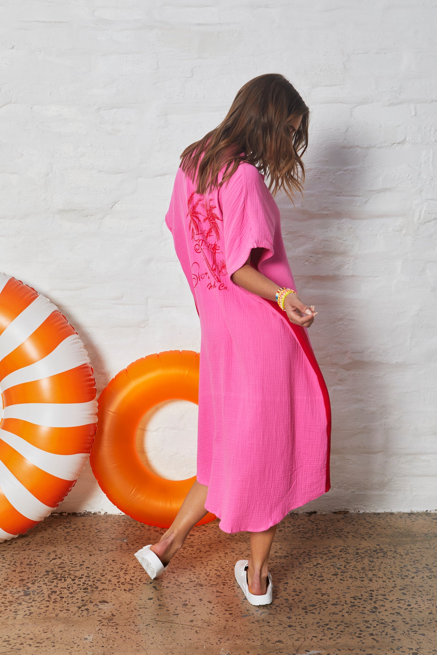 Resort Cheesecloth Beach Dress - Pink
