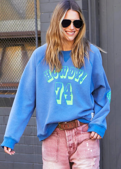 Vintage Wash Howdy Sweater - Washed Blue