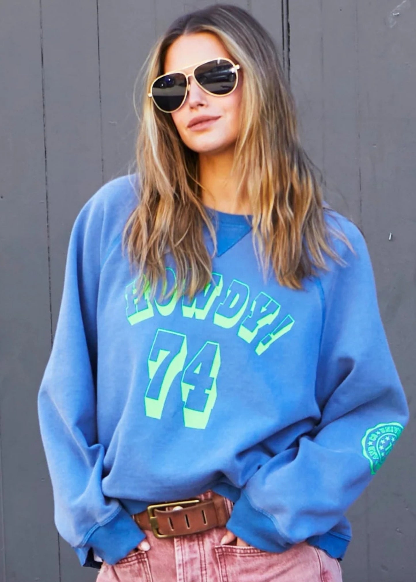 Vintage Wash Howdy Sweater - Washed Blue