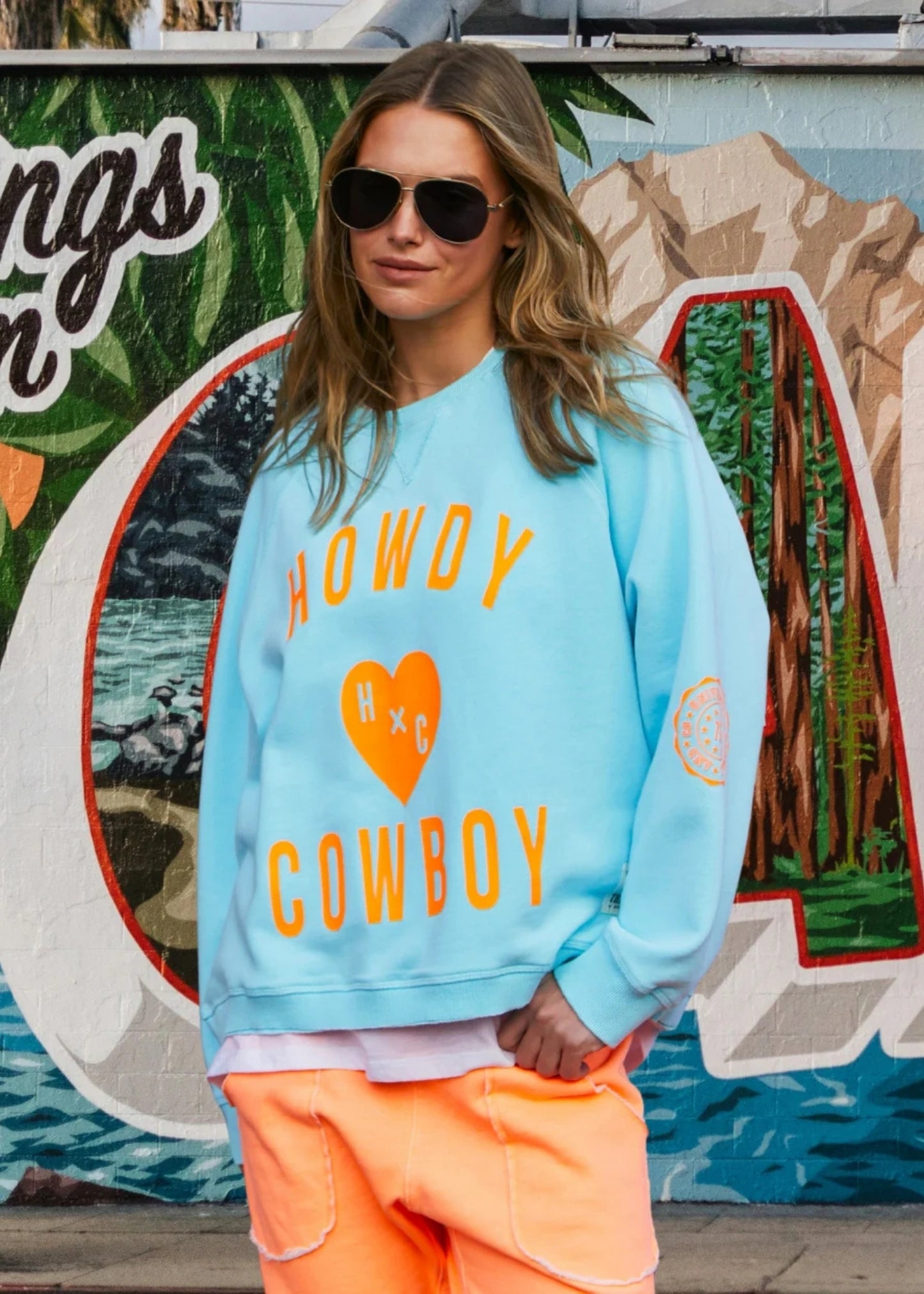 Howdy Cowboy Sweater - Aqua / Orange