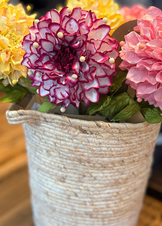 Dahlia Paper Flower - White with Magenta