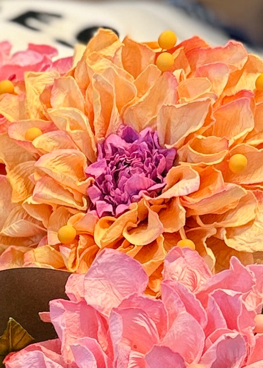 Dahlia Paper Flower - Apricot with Lilac