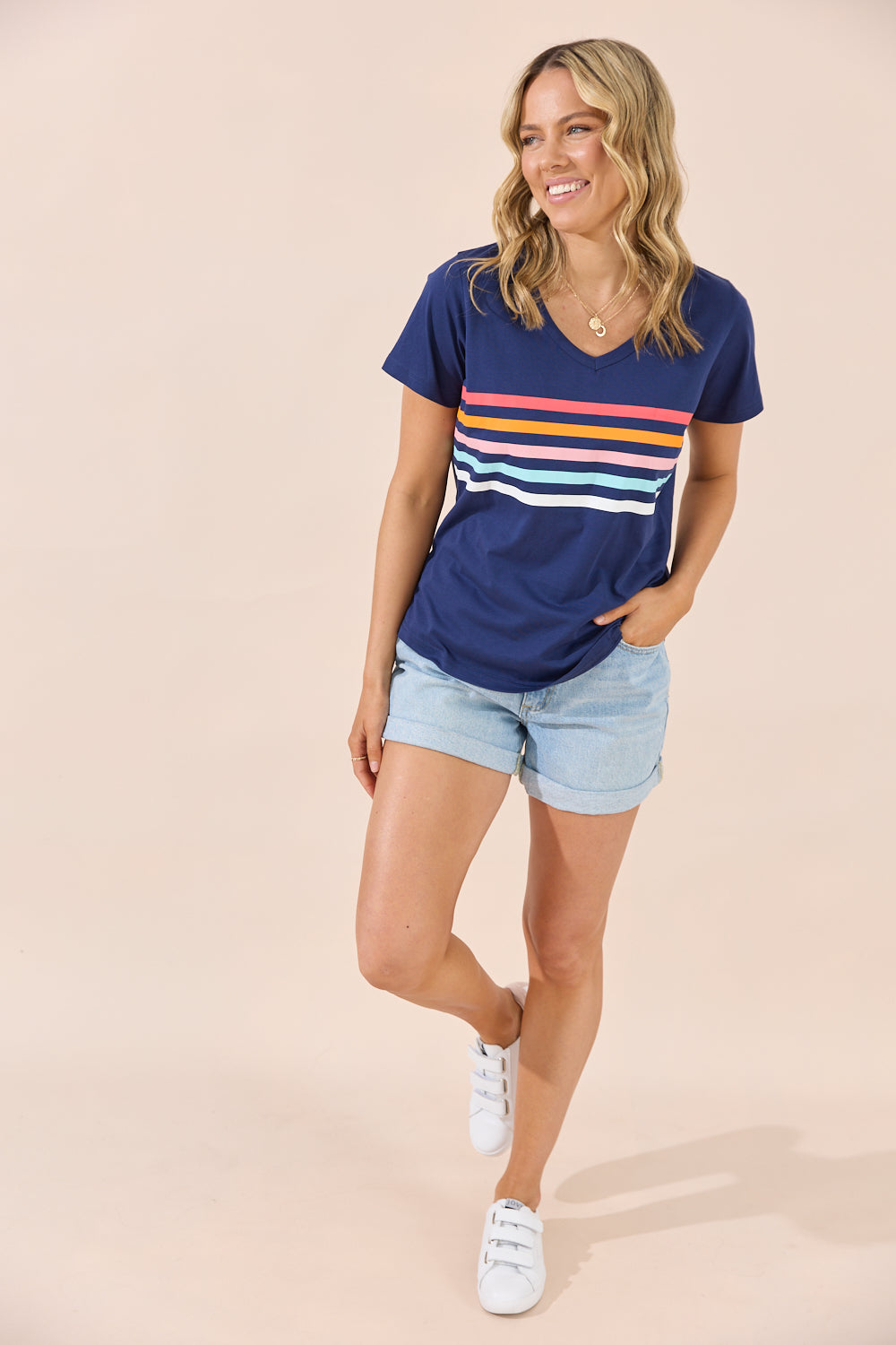 JOVIE_FOREVER_V_NECK_TEE_NAVY_BLUE_STRIPE_BASIC_STATE_JOVIE_CLOTHING_STOCKISTS