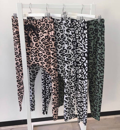 Mila Leopard Print Jogger Pants - White and Black
