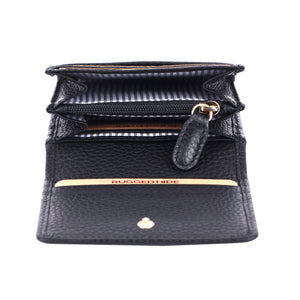 Rugged Hide Small Leather ladies Wallet purse with coin compartment Zip Black