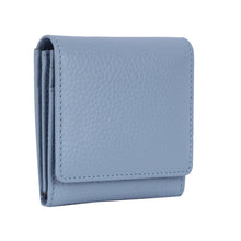 Small Leather ladies Wallet purse with coin compartment Zip Powder Blue