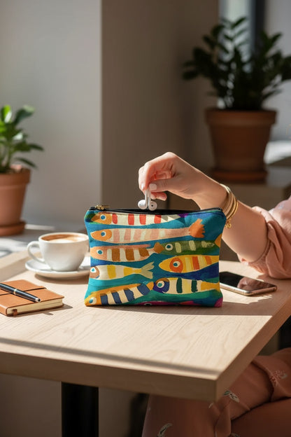 Canvas Zip Pouch - Here Fishy Fishy Fishy