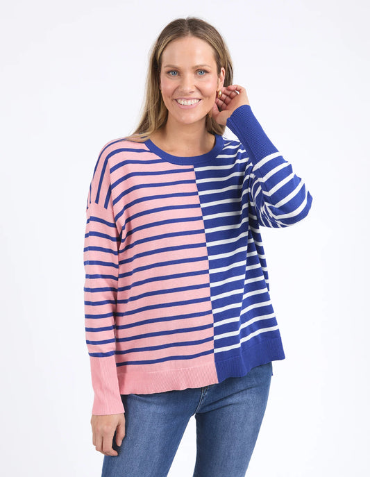 Louise Spliced Knit Jumper - Deep Blue/Pink Blush