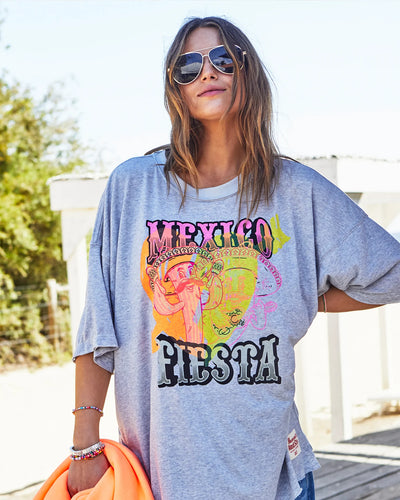 Mexican Fiesta Oversized Tee - Light Grey Marle