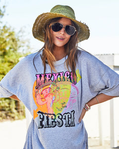 Mexican Fiesta Oversized Tee - Light Grey Marle