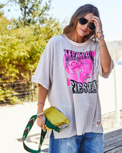 Mexican Fiesta Oversized Tee - Natural Marle