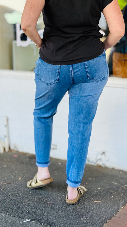 Nicky Pull on Jeans - Mid Wash Denim
