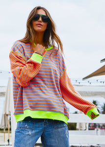 Retro Stripe Sweater - Orange & Grey