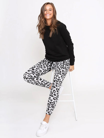 Mila Leopard Print Jogger Pants - Grey & Black