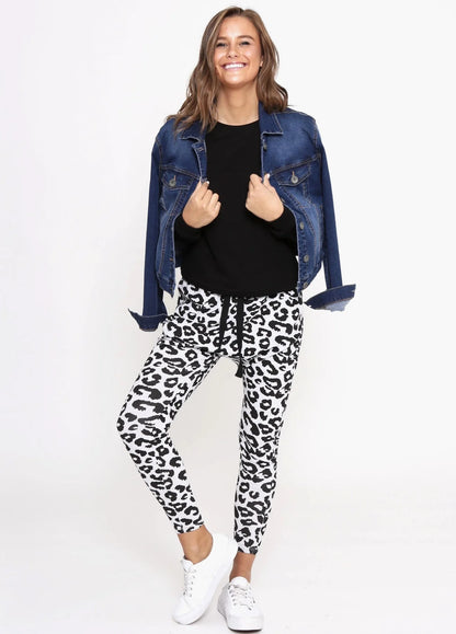 Mila Leopard Print Jogger Pants - Grey & Black