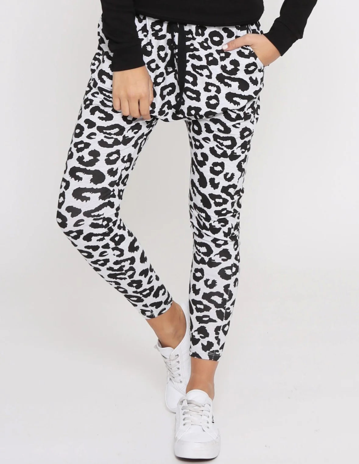 Mila Leopard Print Jogger Pants - Grey & Black