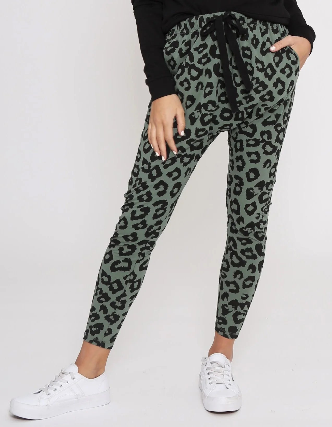 Mila Leopard Print Jogger Pants - Khaki & Black