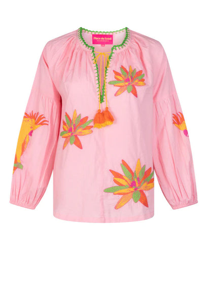 Place du Soleil Pink Parrot lily blouse Rose
