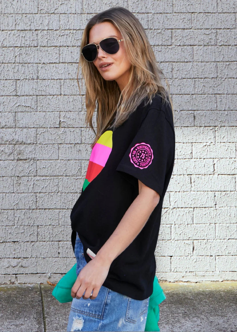 Rainbow Heart V Neck Tee - Black
