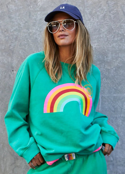 hammill and co womens green rainbow sweater with rainbow graphic print