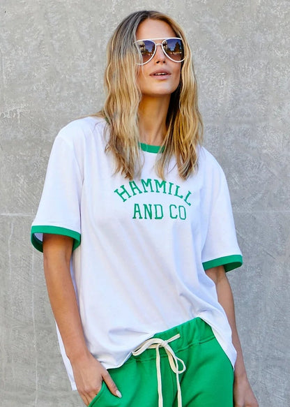 WOMENS RETRO GRAPHIC TEE WHITE & GREEN HAMMILL AND CO