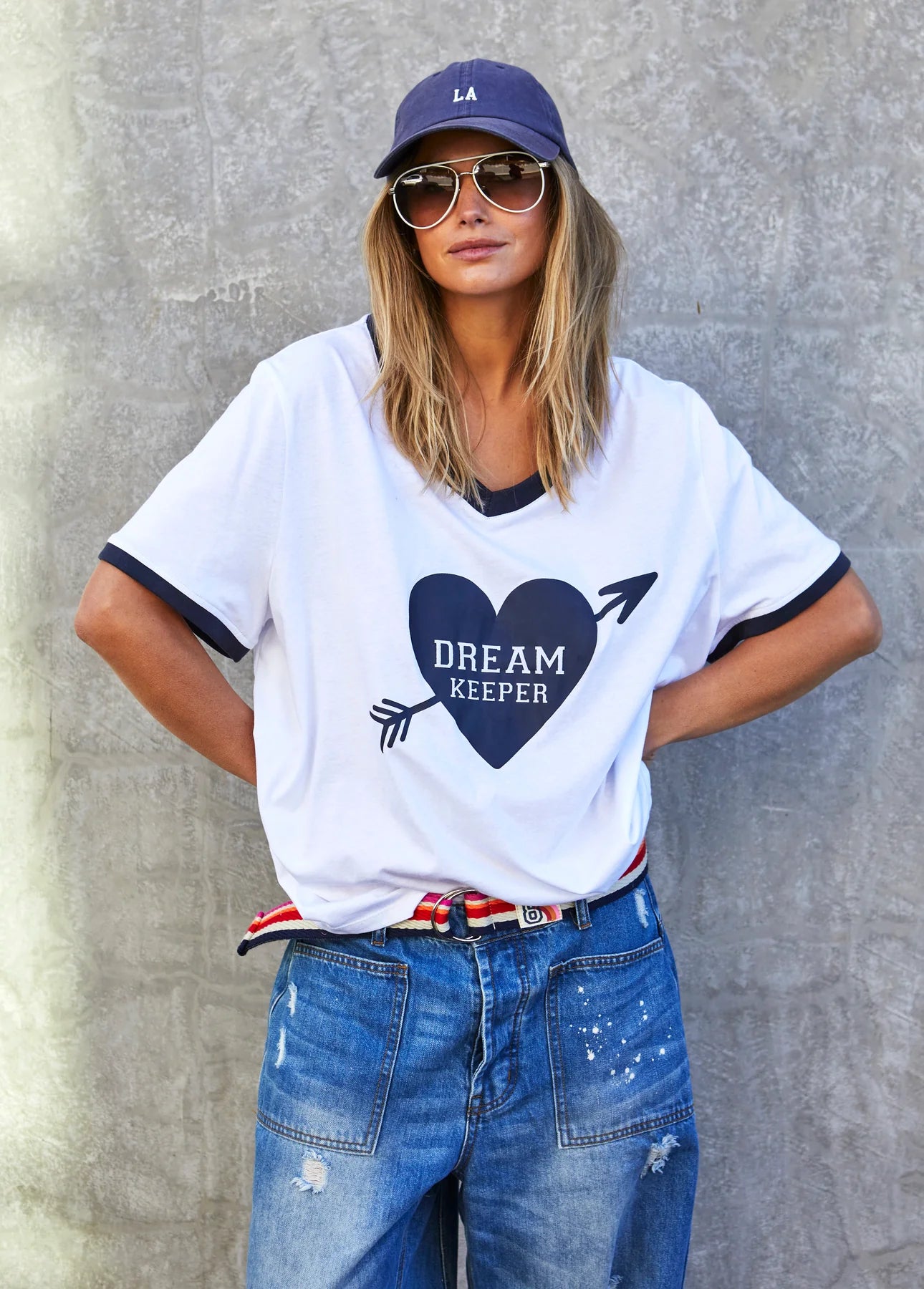 Dream Keeper Ringer Graphic Tee - White / Navy