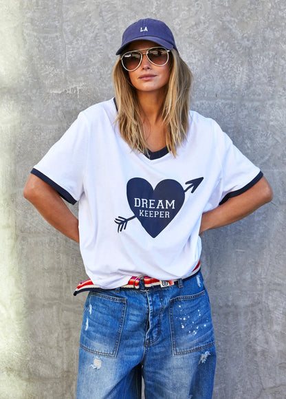 Dream Keeper Ringer Graphic Tee - White / Navy