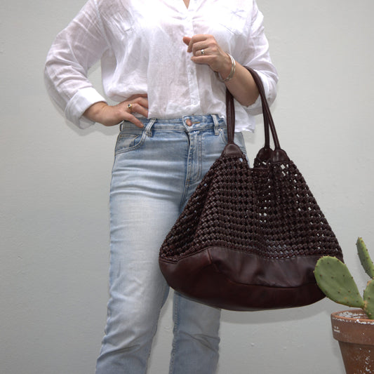 Pebbly Woven Leather Tote Bag