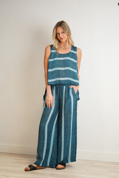 Mia Woven Linen Pants - Gemstone Blue